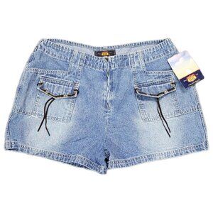 Vintage Y2K 90's Route 66 Size 14 Denim Jean Shorts Drawstring Pockets NOS